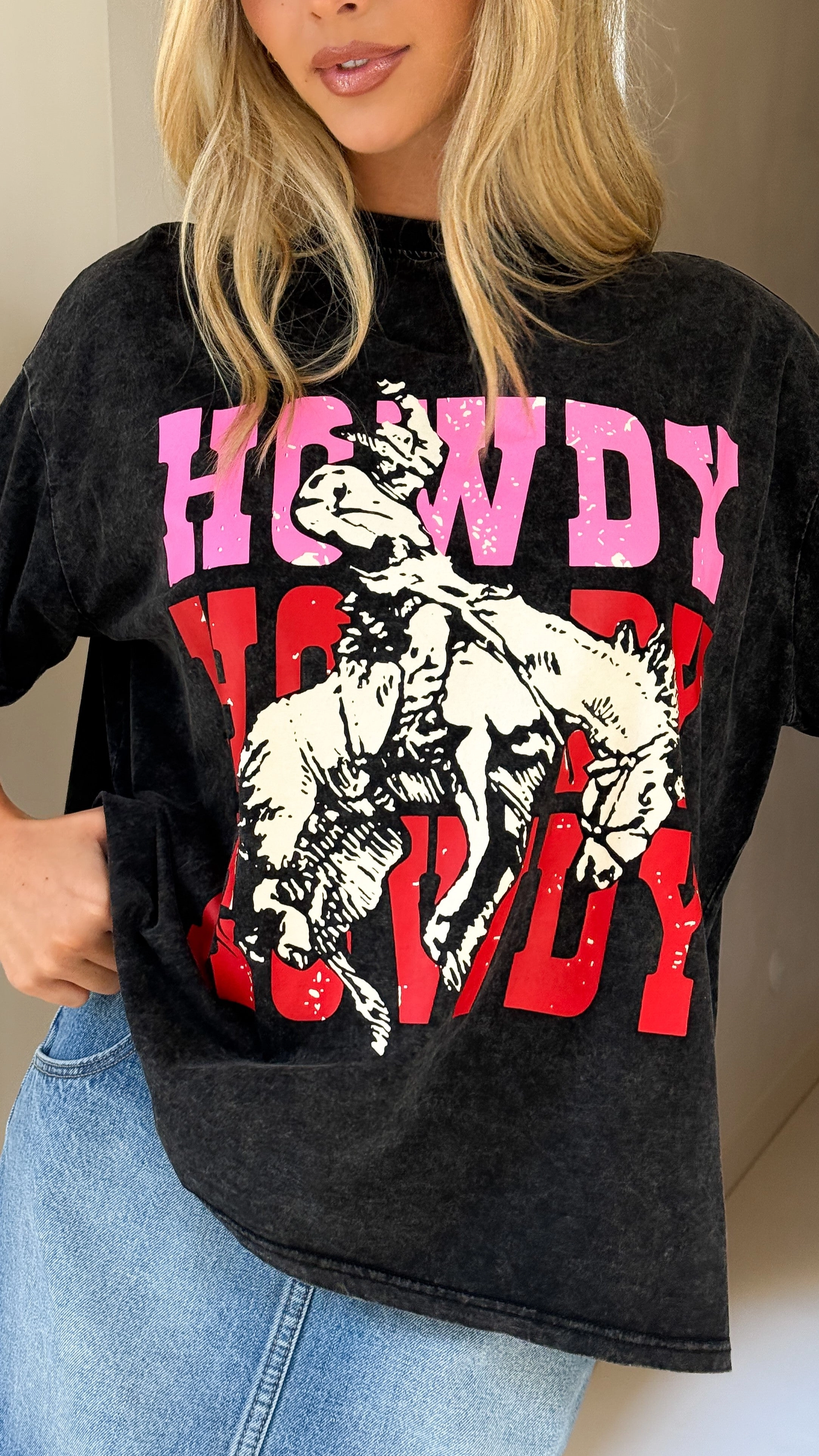 Howdy Acid Wash Tee - Black