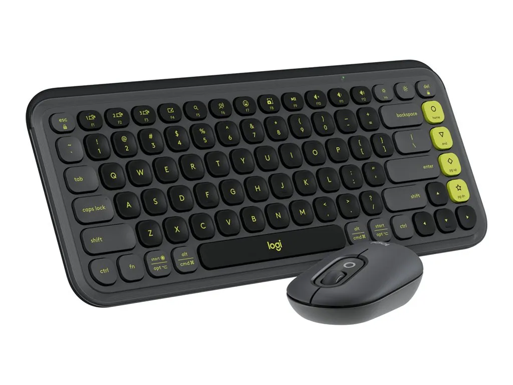 Logitech POP Icon Combo - Keyboard and mouse set - wireless - Bluetooth LE - QWERTY - English - graphite, green 920-013103