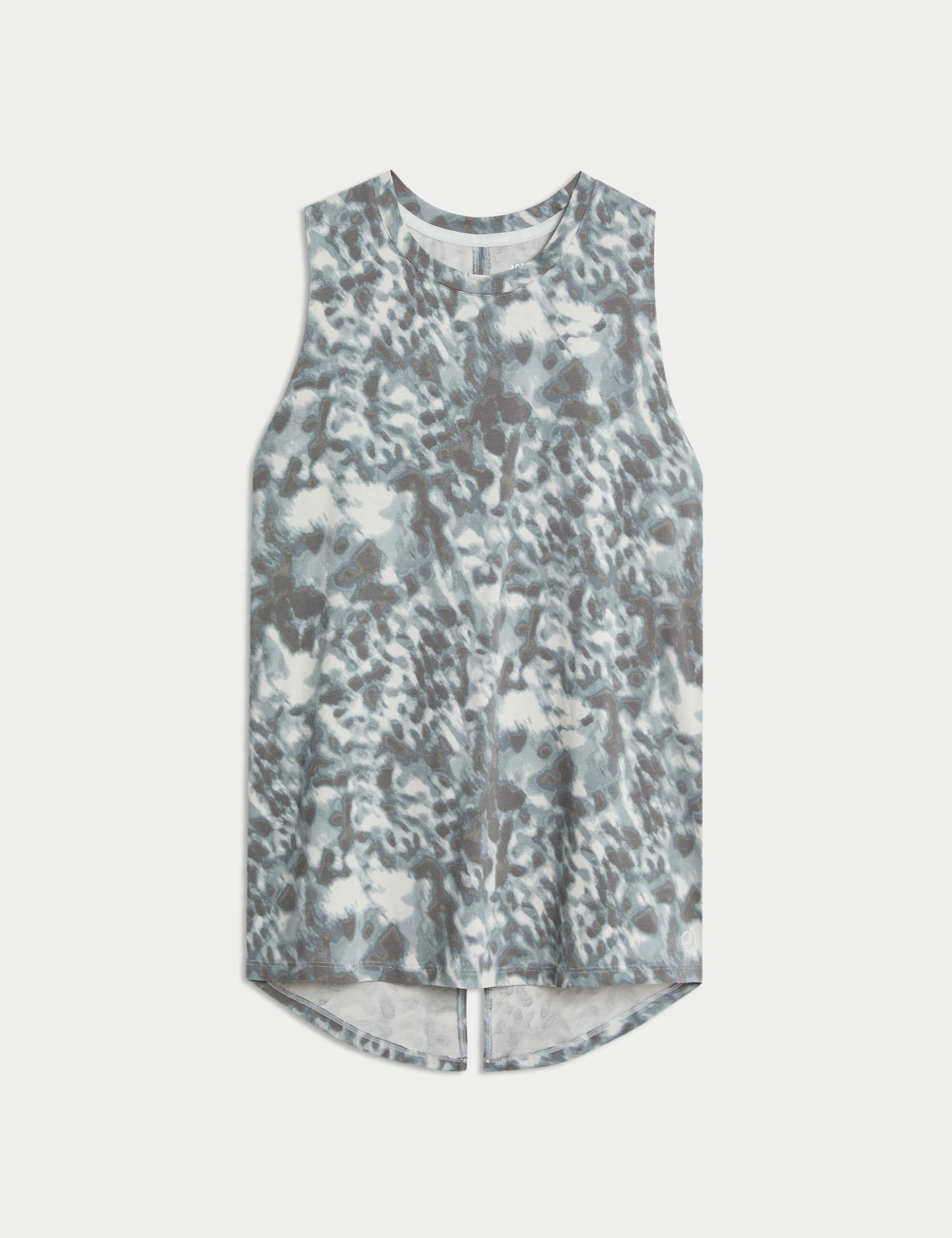 Modal Blend Printed Tie Back Relaxed Vest Top - Grey Mix