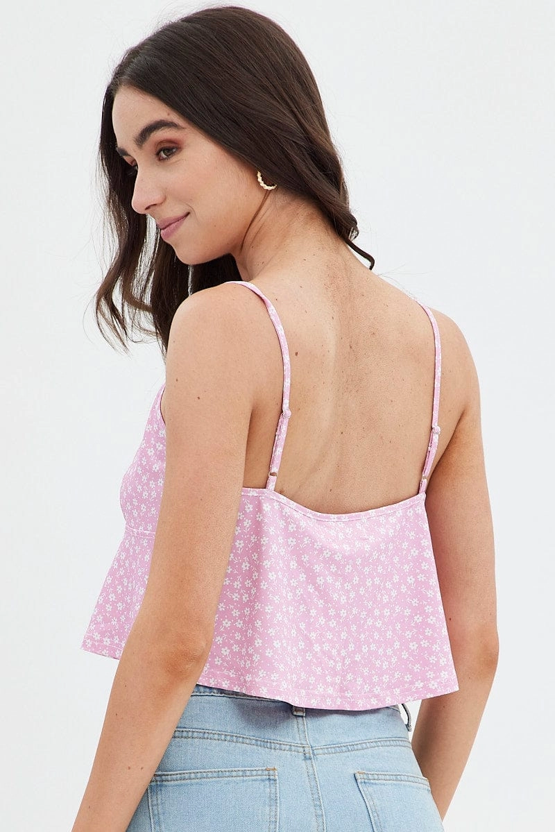 Pink Floral Tie Front Top