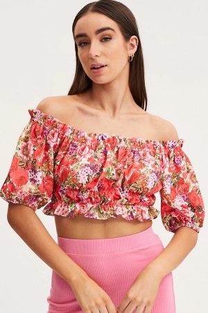 Print Crop Top Off Shoulder