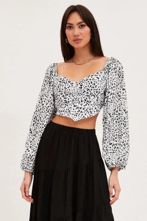 Print Puff Sleeve Top Long Sleeve