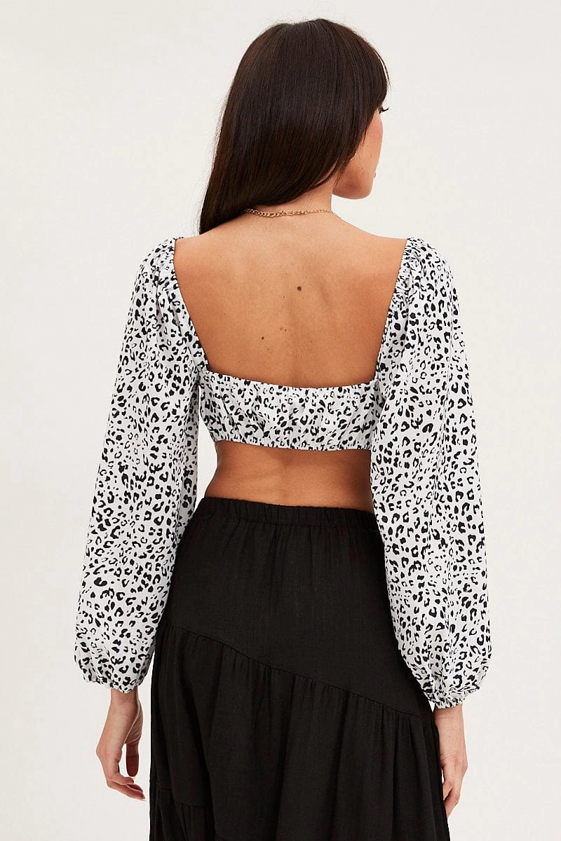 Print Puff Sleeve Top Long Sleeve