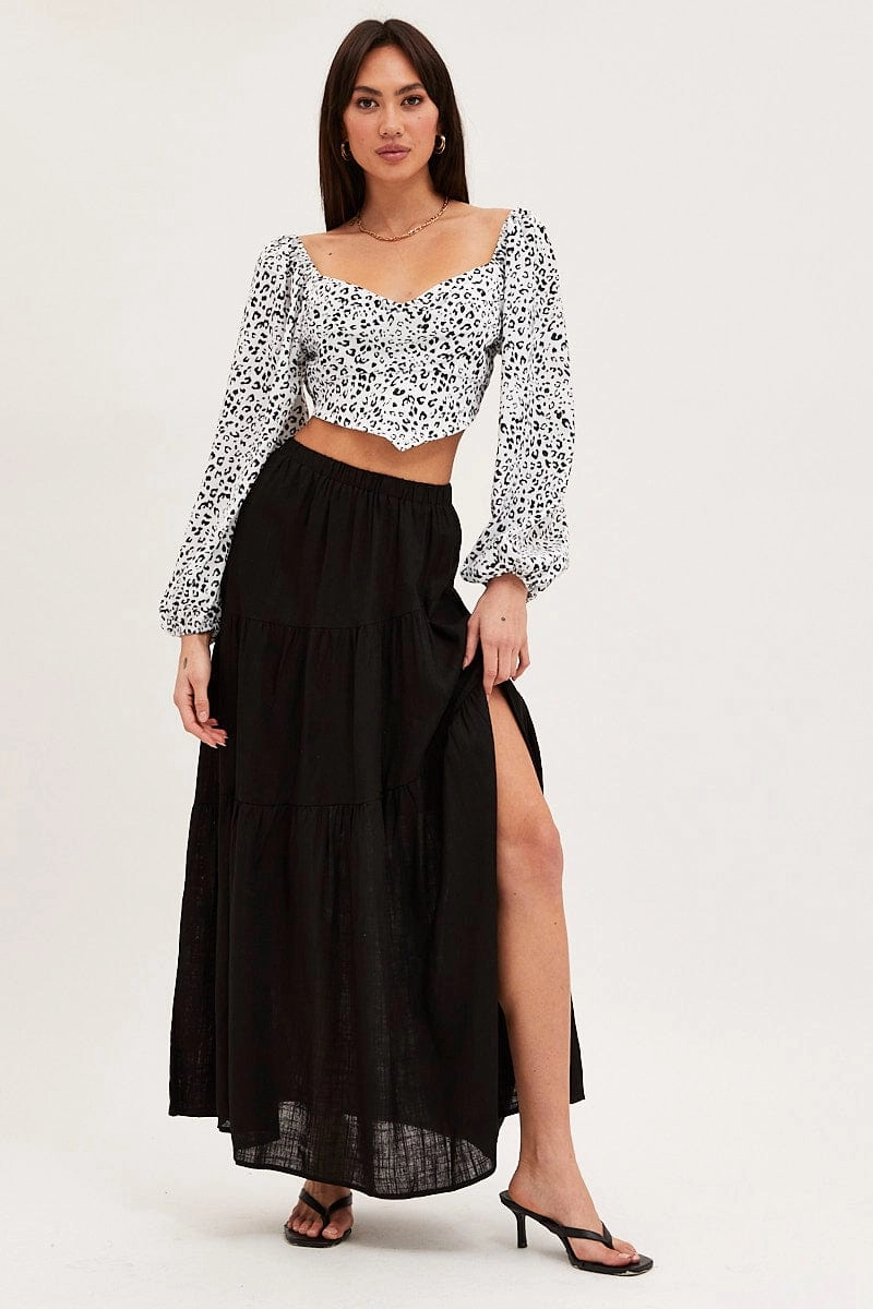 Print Puff Sleeve Top Long Sleeve