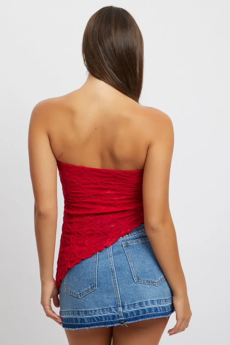 Red Boob Tube Top Textured