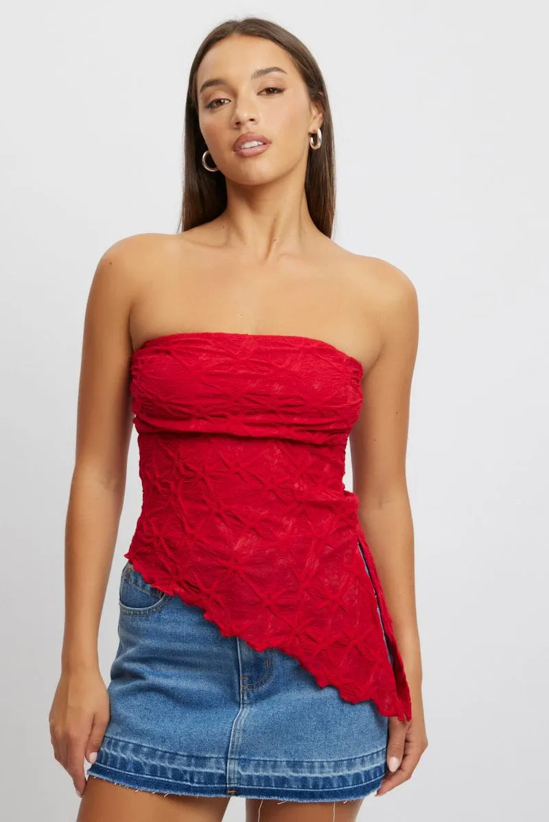 Red Boob Tube Top Textured