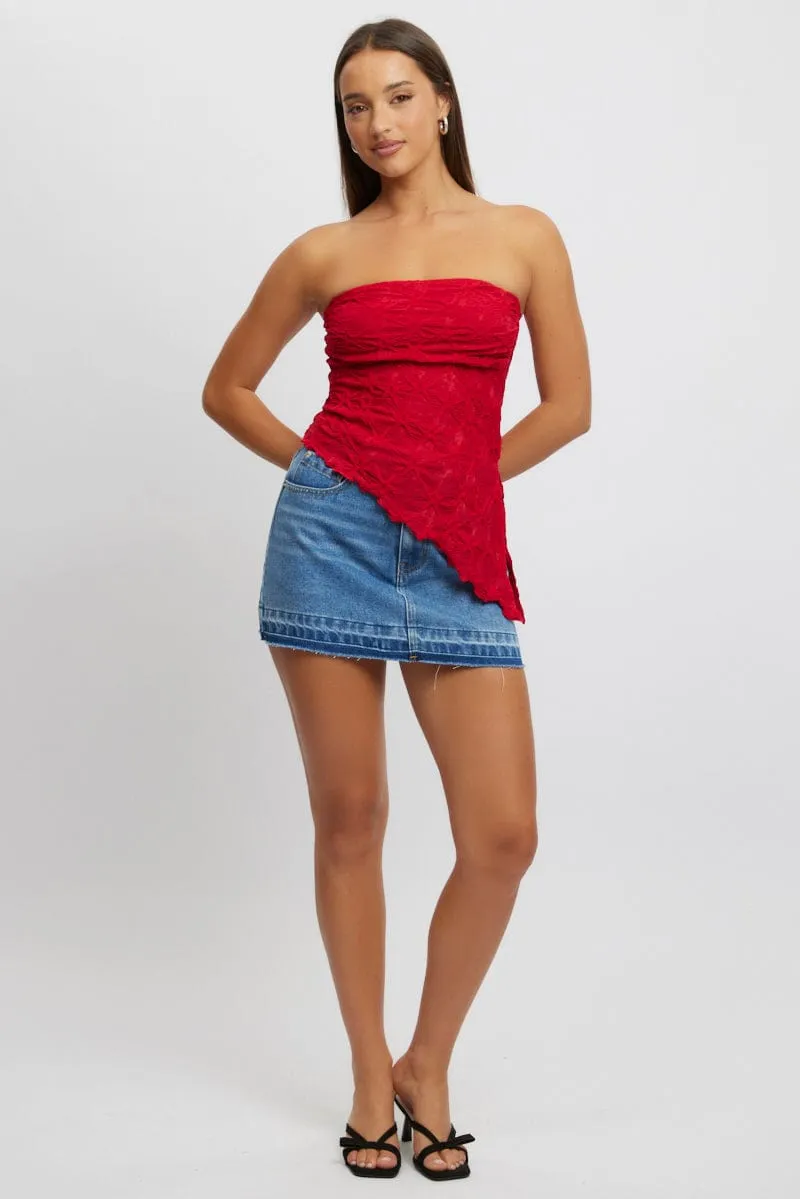 Red Boob Tube Top Textured