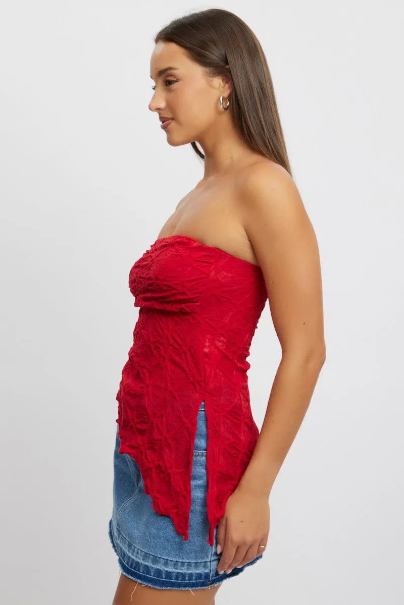 Red Boob Tube Top Textured