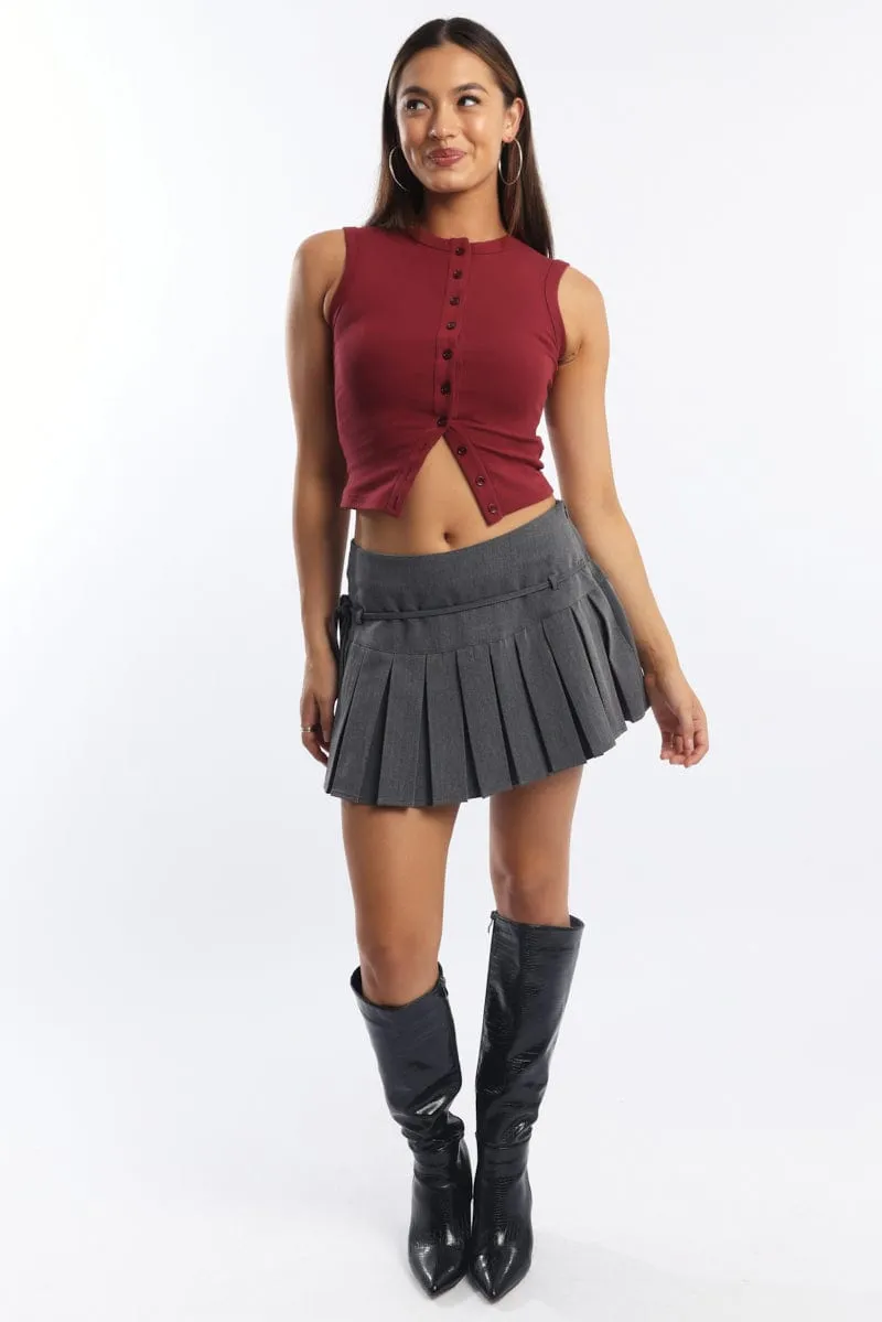 Red Button Front Top Sleeveless