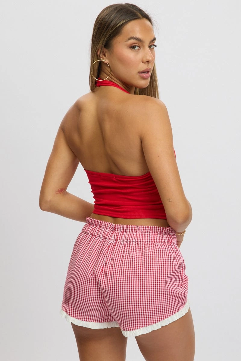 Red Halter Top Sleeveless Rib