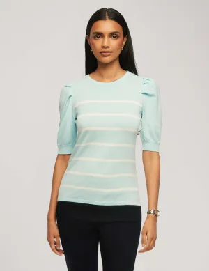 Short Puff Sleeve Crew Neck With Stripes- Sale