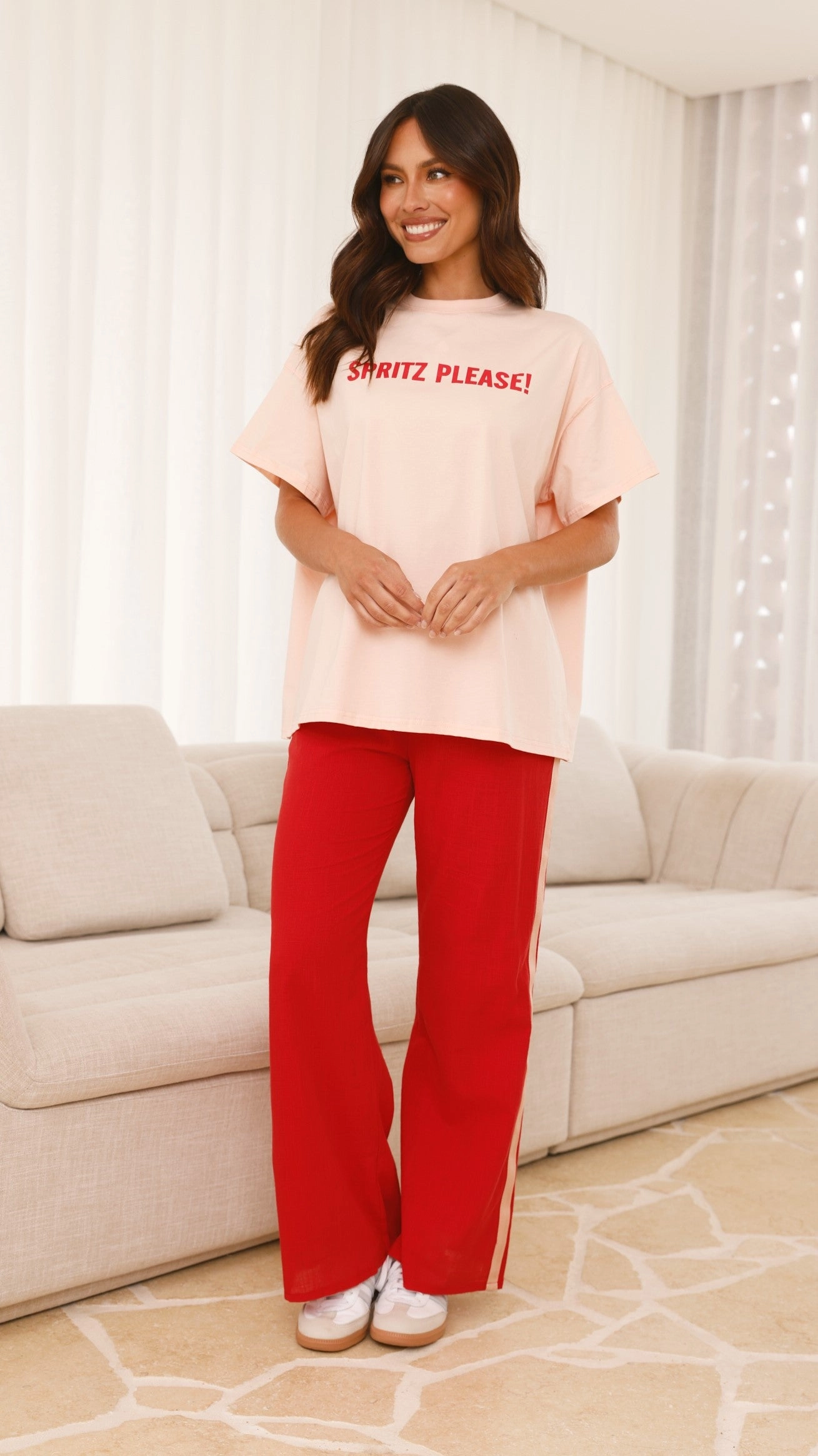 Spritz Top & Pants Set - Peach/Red