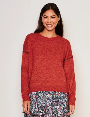 Sundry Baseball Stitch Crew Neck Sweater in Red Rock