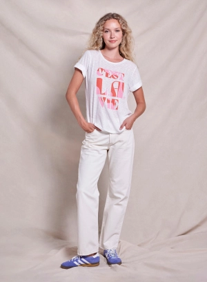 Sundry Cest La Vie Rolled Sleeve Tee in Optic White