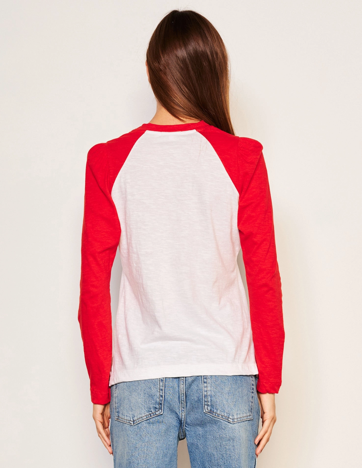 Sundry Heart Long Sleeve Contrast Sleeve Tee in Flare Red