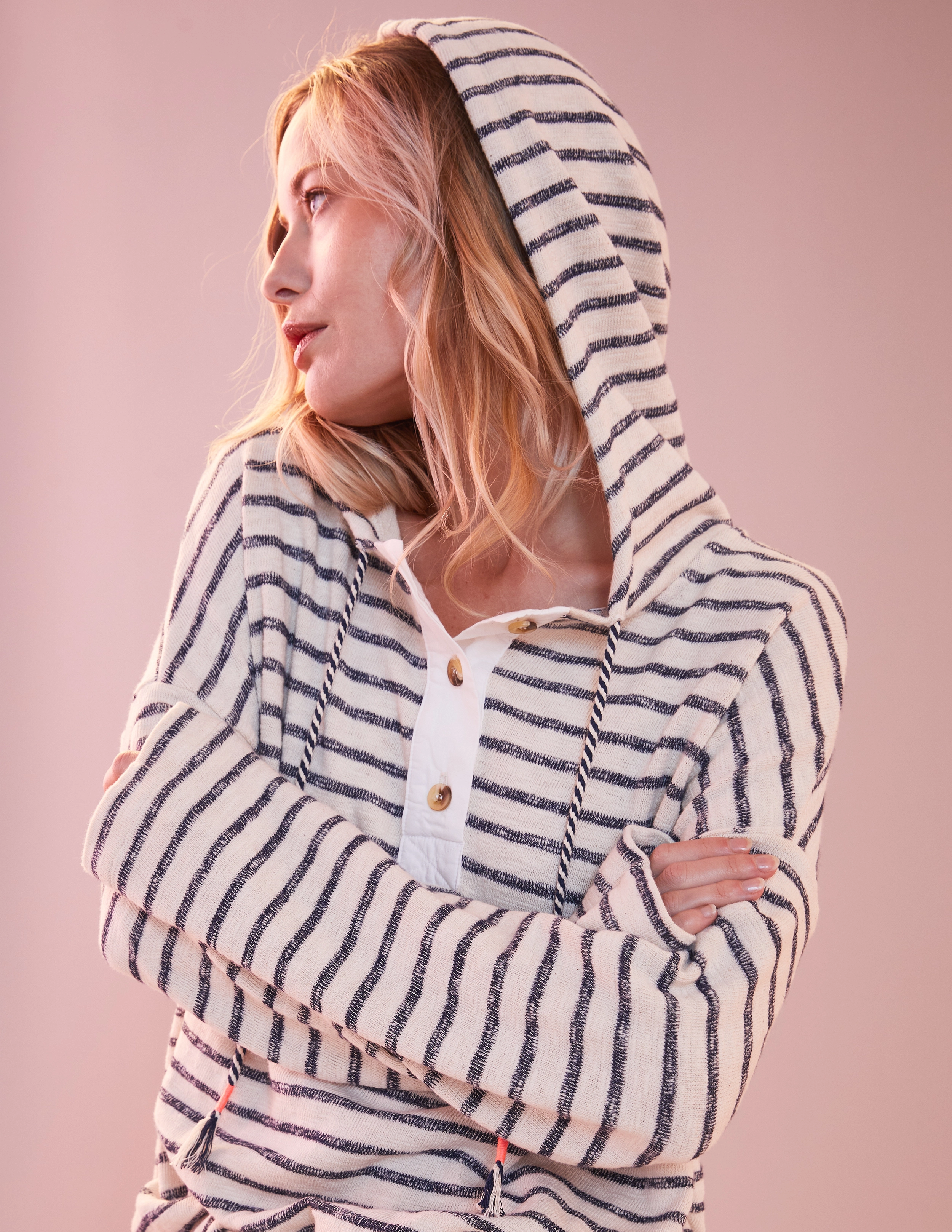 Sundry Henley Hoodie in Deep Navy