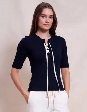 Sundry Lace Up Tee in Deep Navy