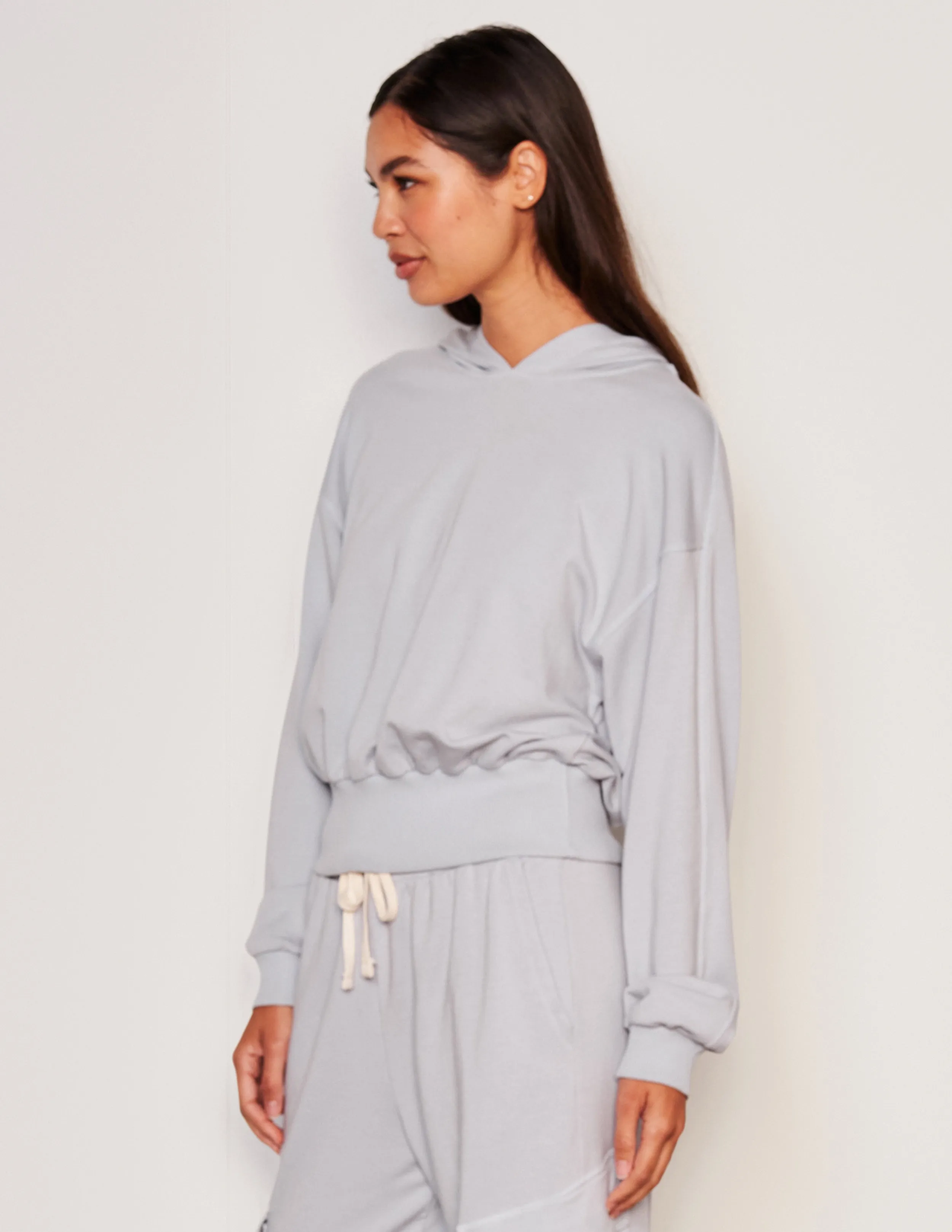 Sundry Lounge Banded Hoodie in Blue Linen