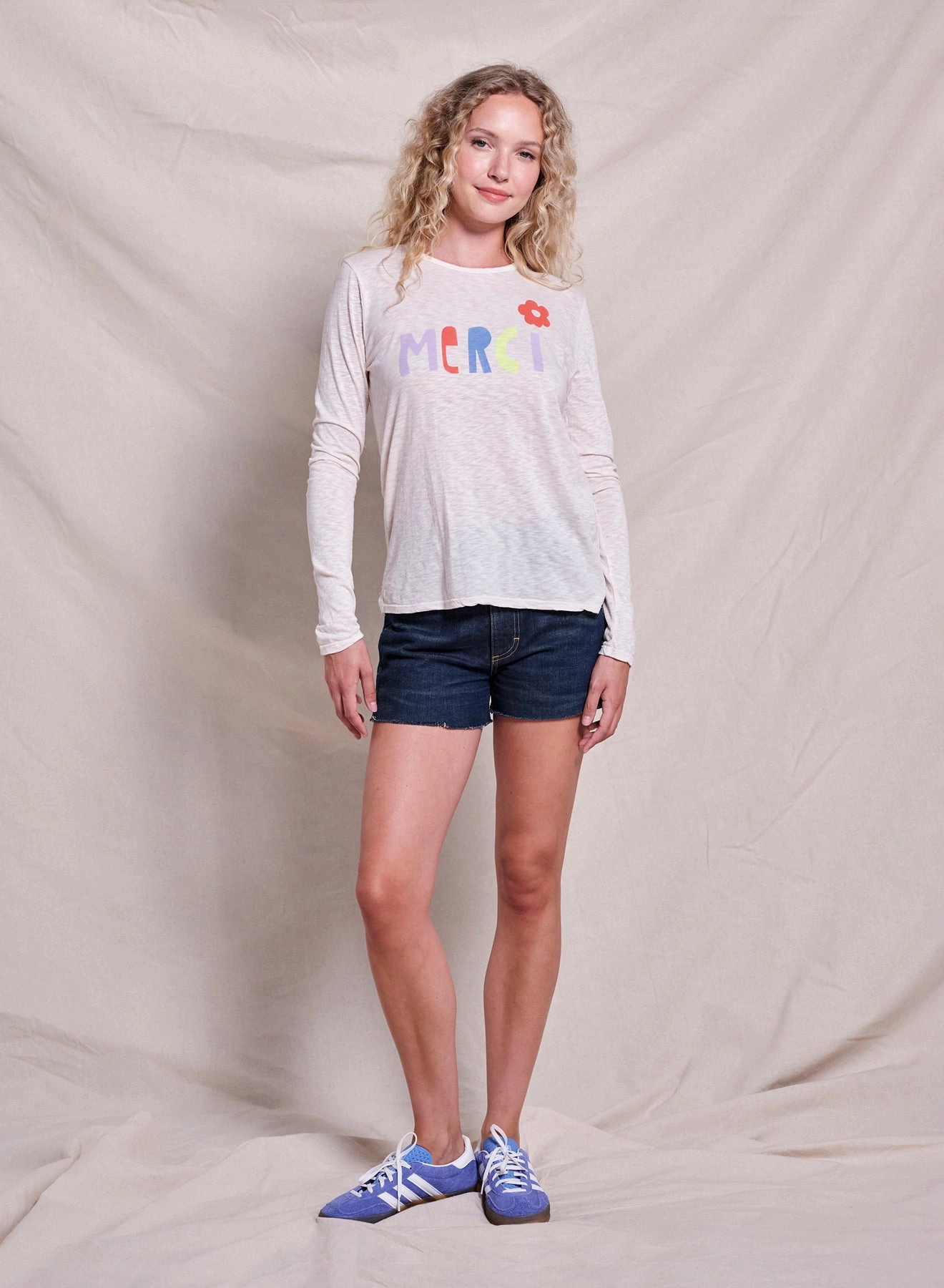 Sundry Merci Long Sleeve Crew in Oyster