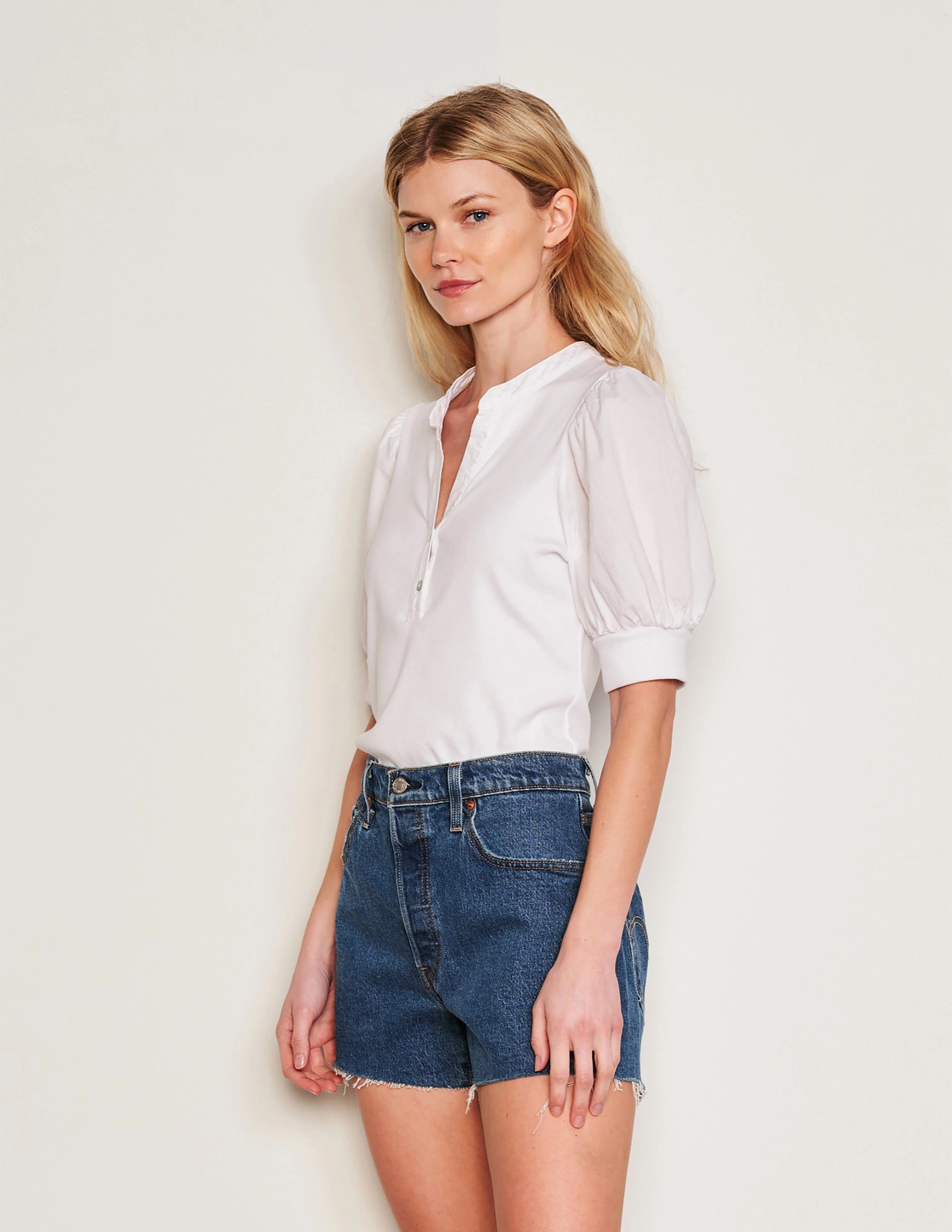 Sundry Mixed Media Henley in Optic White