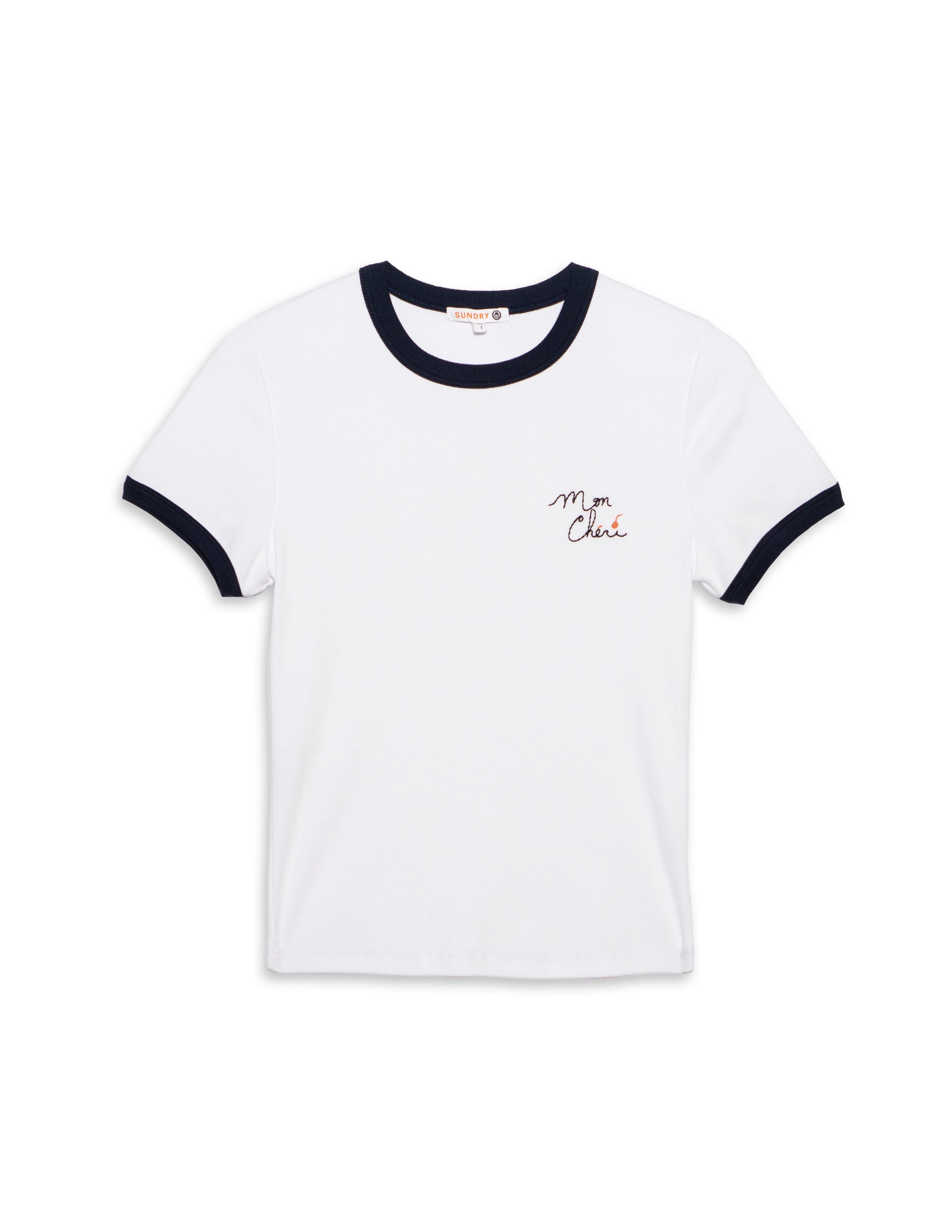 Sundry Mon Cheri Ringer Shrunken Tee in Optic White