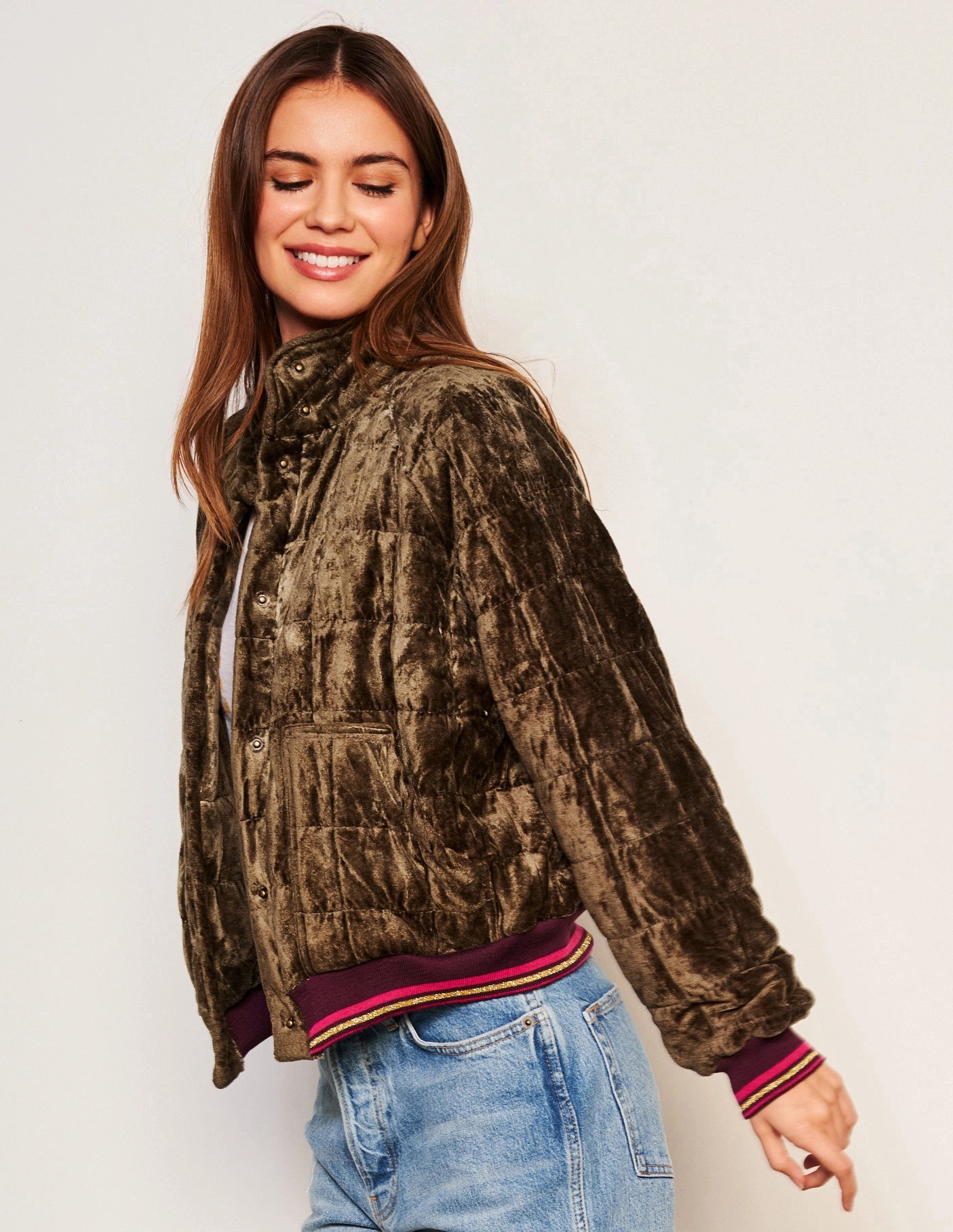 Sundry Quilted Bomber in Fern