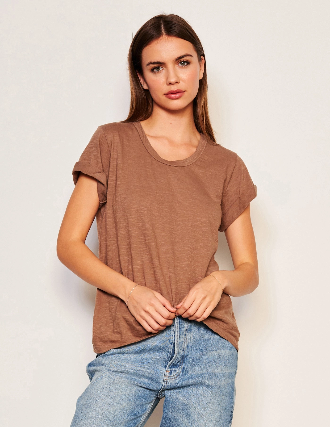 Sundry Rolled Sleeve Tee in Taupe