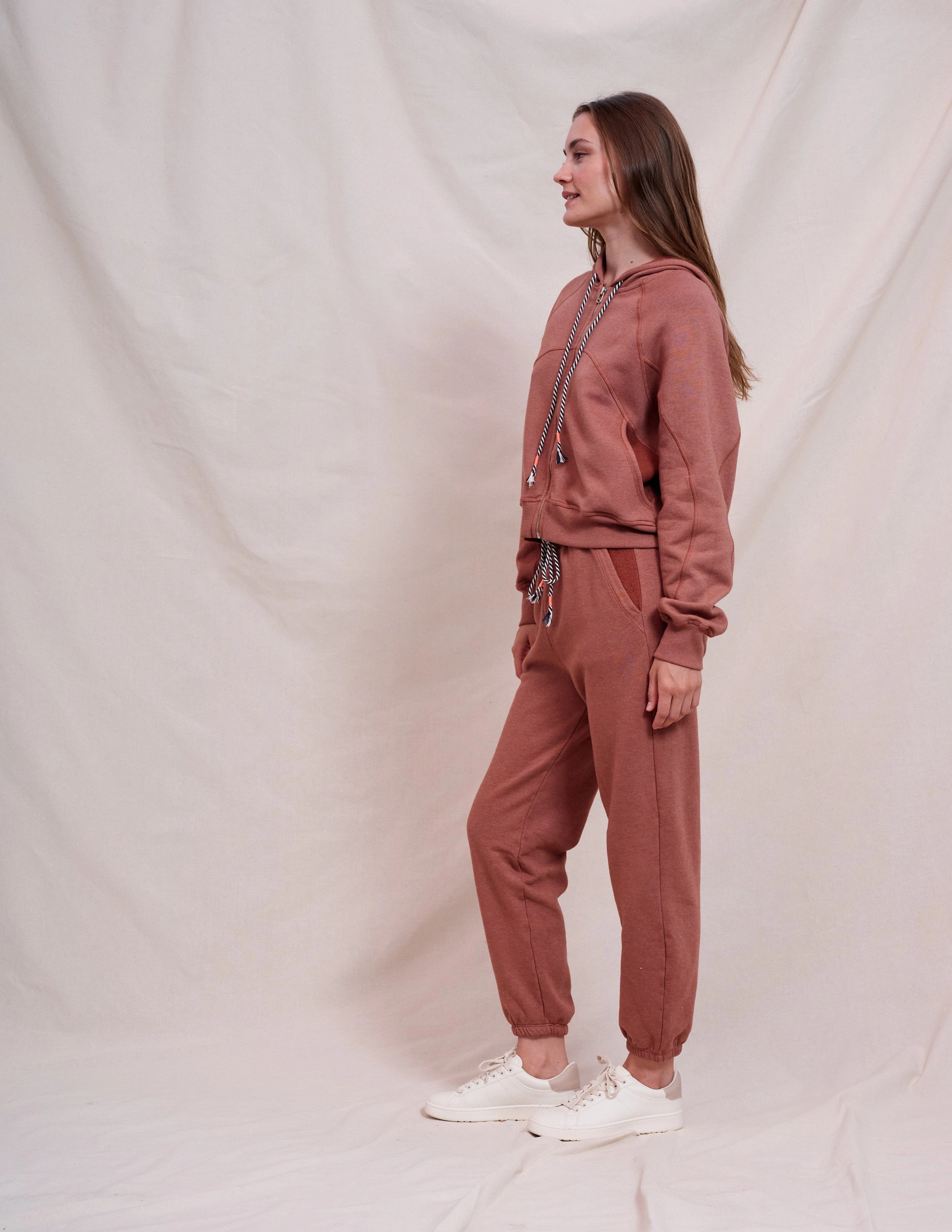 Sundry Seamed Zip Up in Vintage Rust