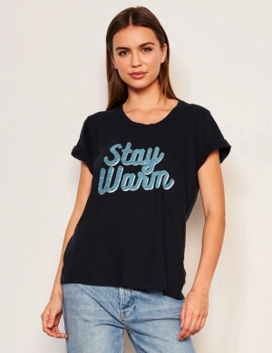 Sundry Stay Warm Rolled Sleeve Tee in Deep Navy