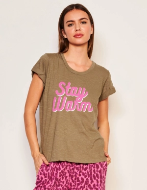 Sundry Stay Warm Rolled Sleeve Tee in Fern