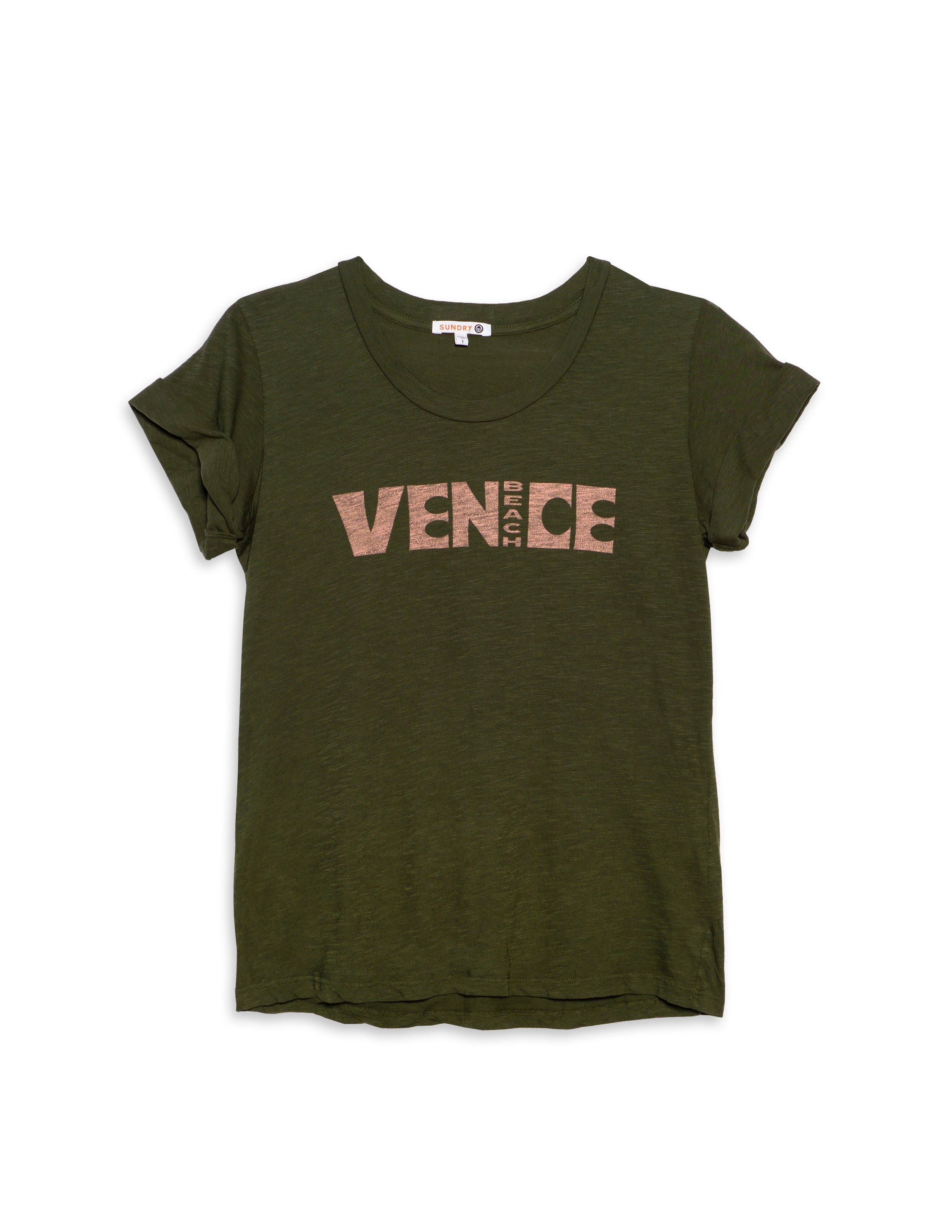 Sundry Venice Rolled Sleeve Tee in Olive