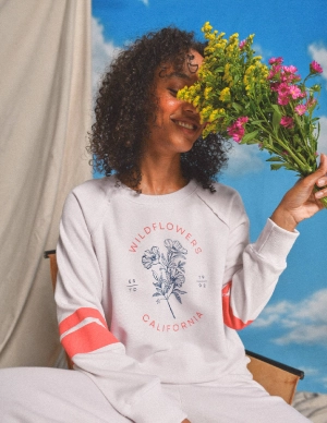 Sundry Wildflowers Raglan Sweatshirt in Oyster