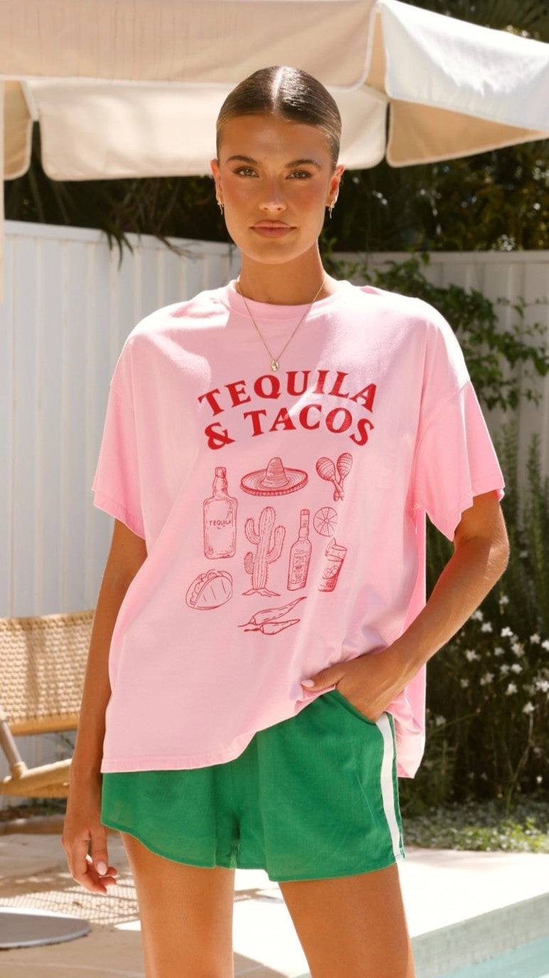 Tequila & Tacos shirt and Shorts Set - Pink/Green