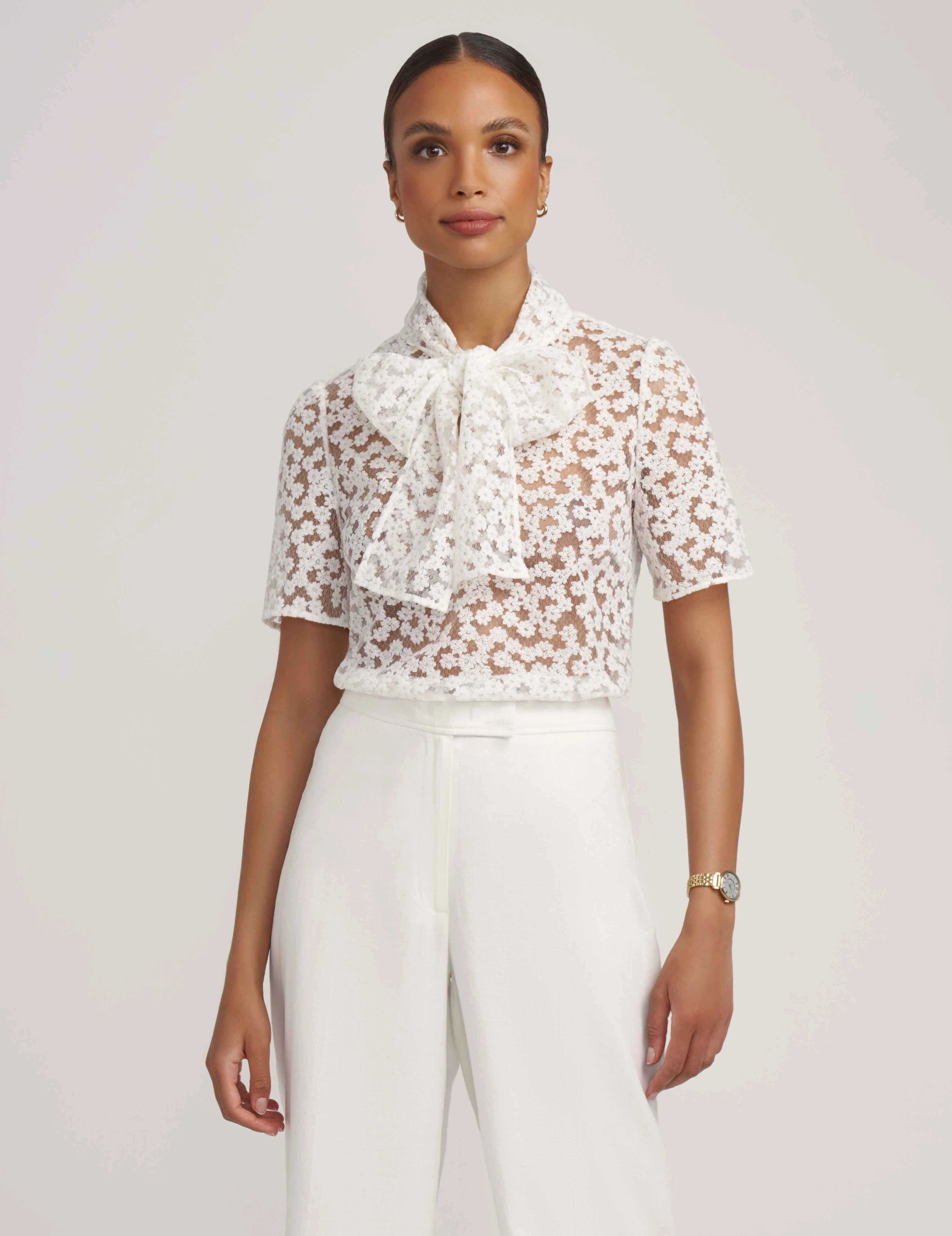 Tie Front Blouse with Lace Sleeves- Sale