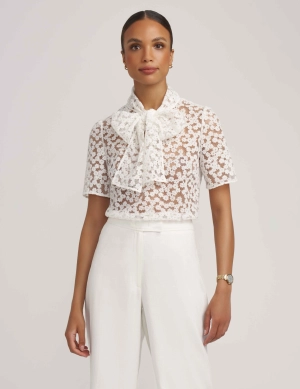 Tie Front Blouse with Lace Sleeves- Sale