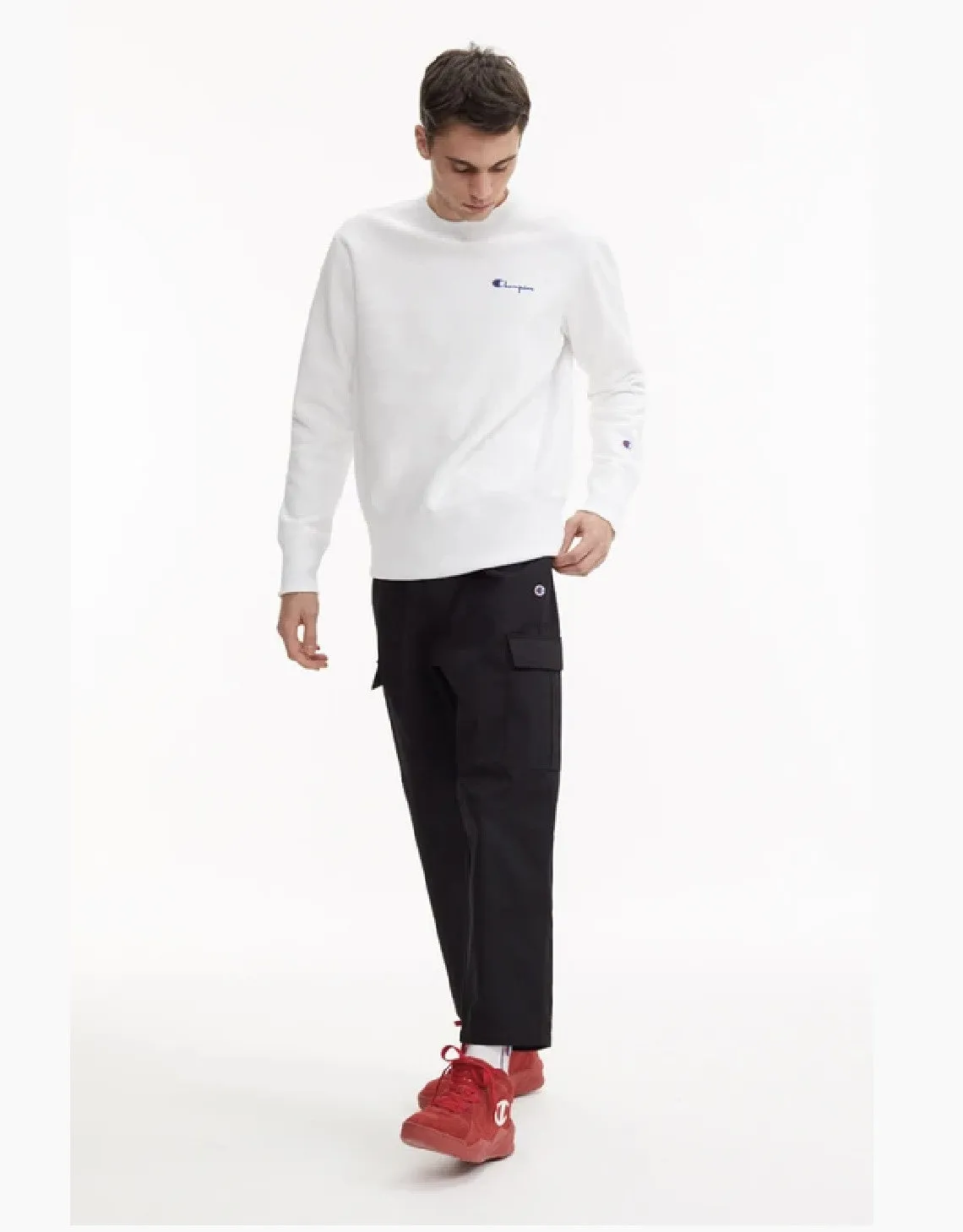 VERTICAL SCRIPT LOGO BACK REVERSE WEAVE SWEATSHIRT WHITE