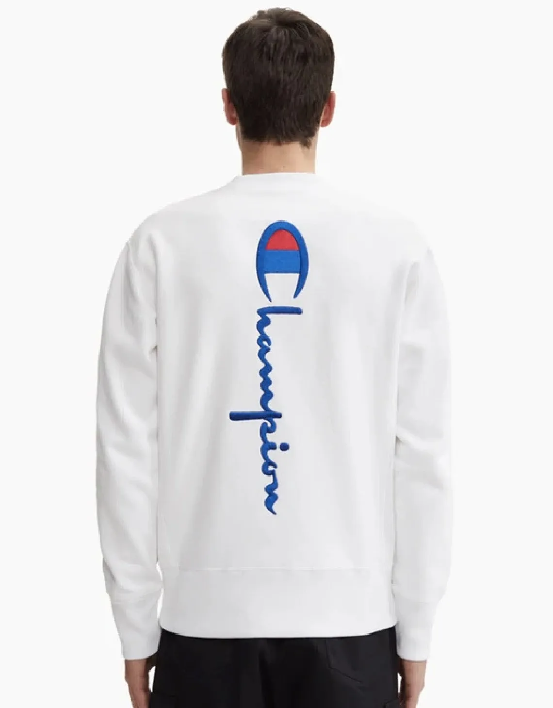 VERTICAL SCRIPT LOGO BACK REVERSE WEAVE SWEATSHIRT WHITE