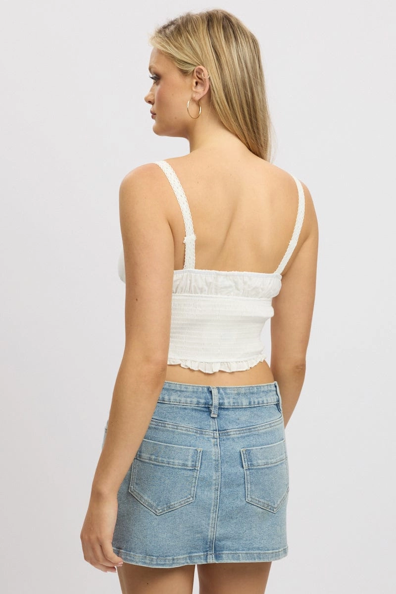White Cami Top Shirred Button Front