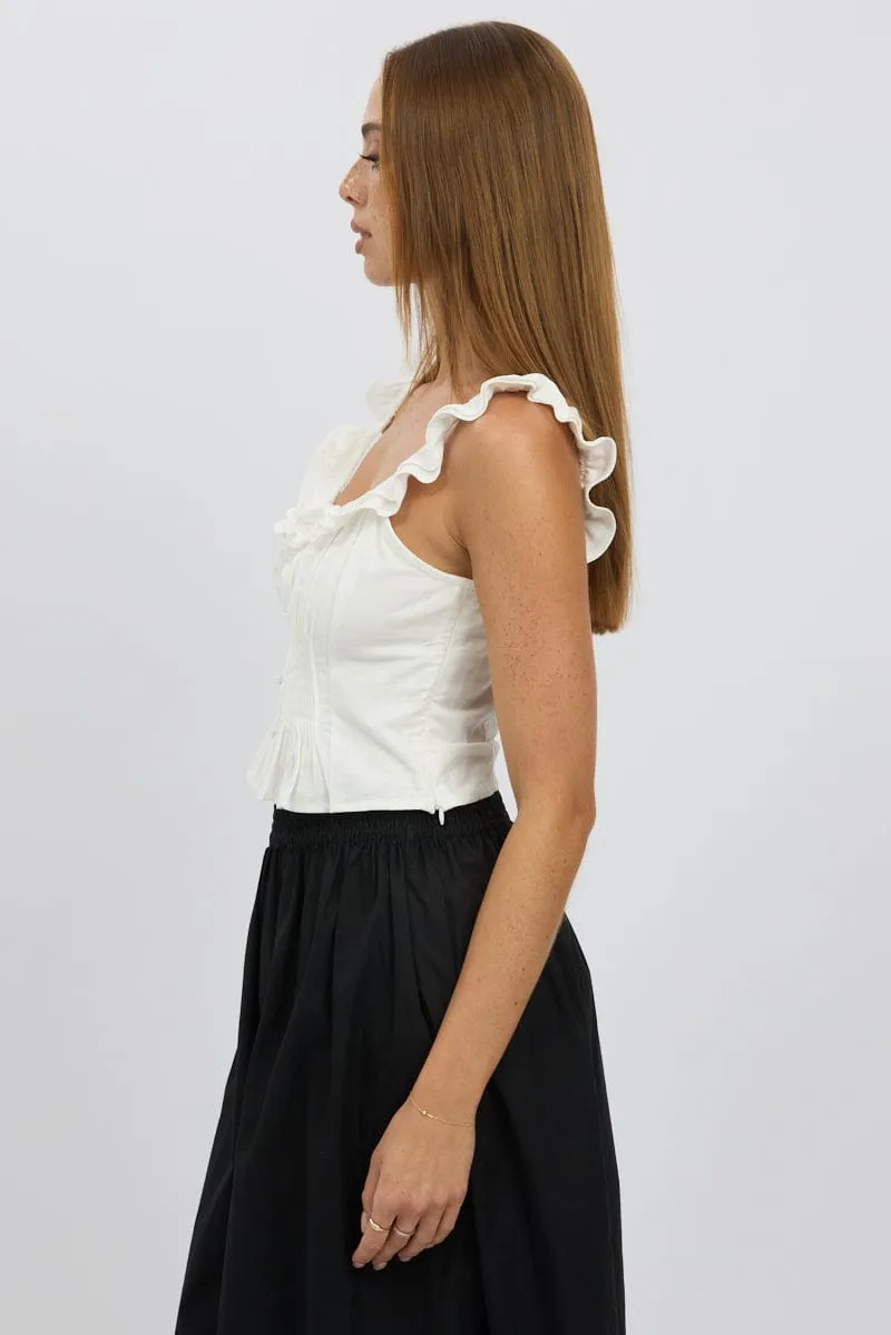 White Ruffle Top Sleeveless
