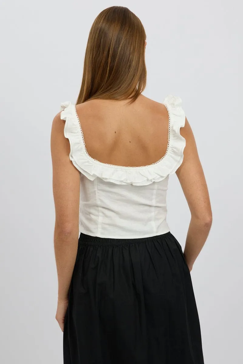 White Ruffle Top Sleeveless