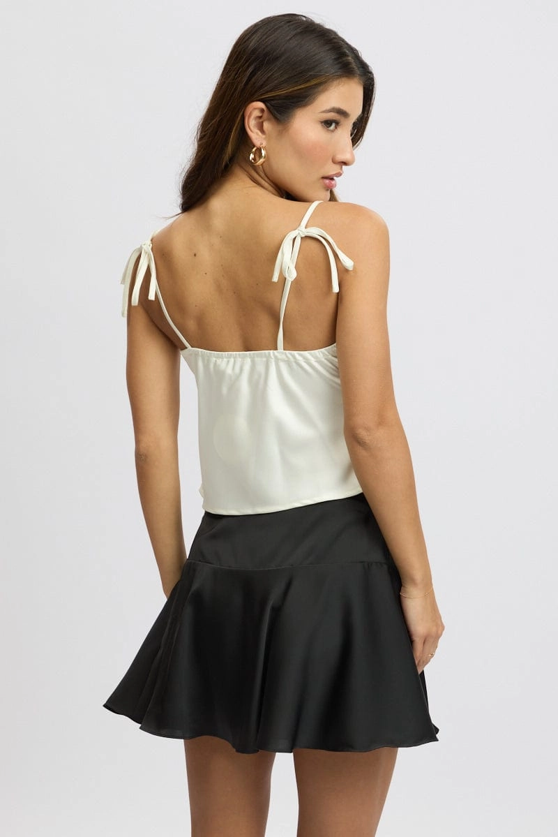 White Satin Cami Top Ruched Bust