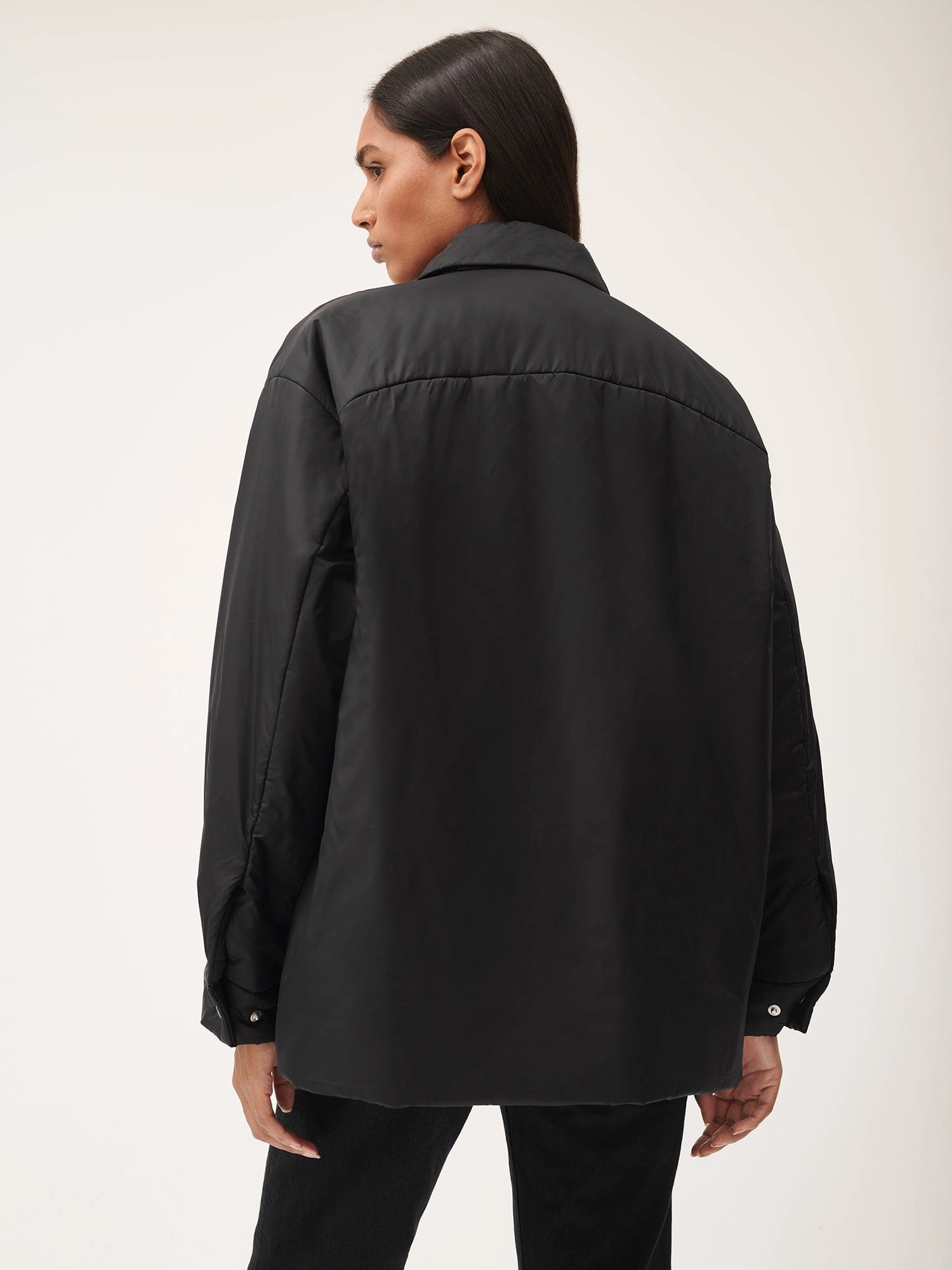 Womens Flower-Warmth Padded Overshirt—Black