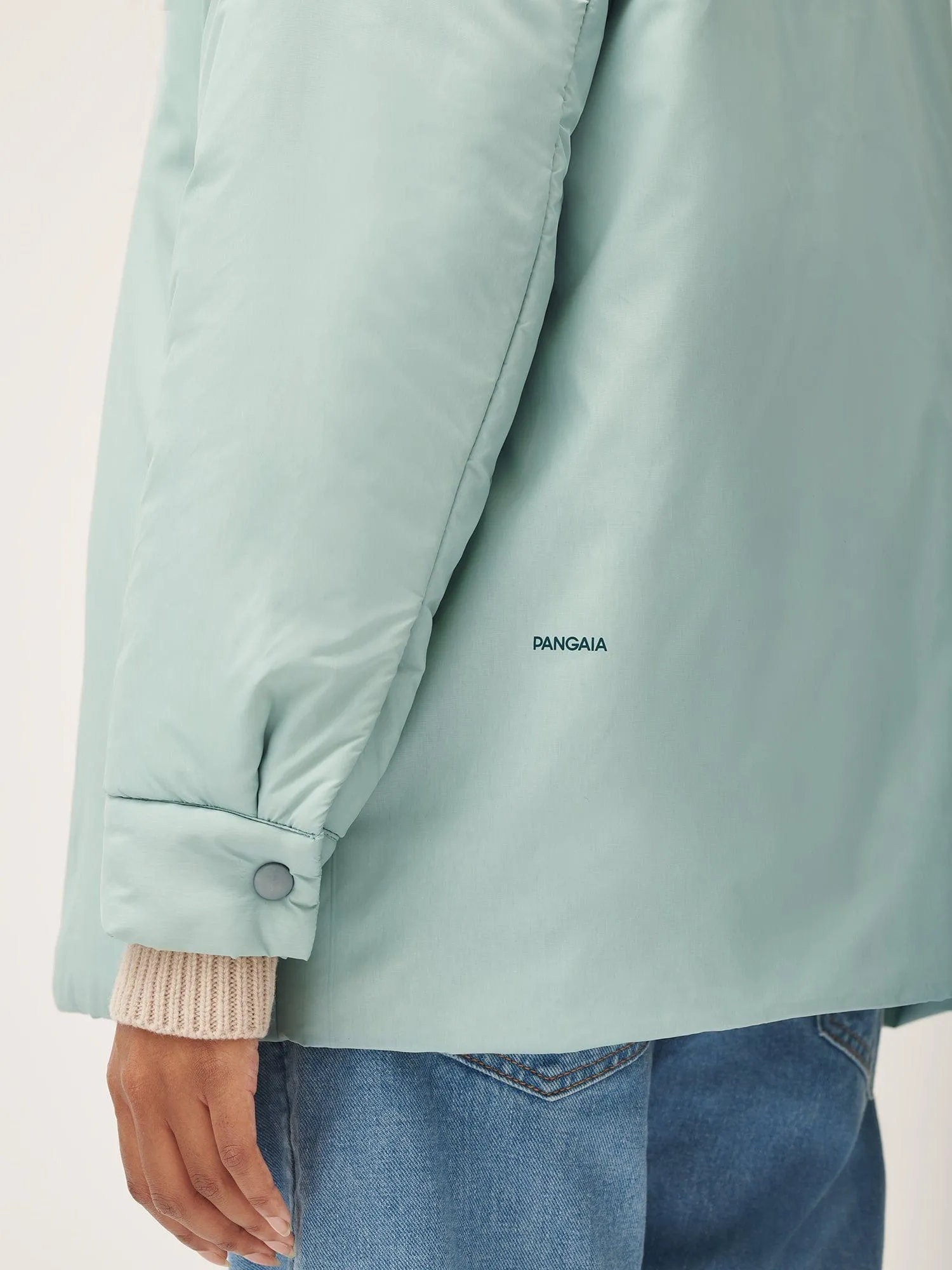 Womens Flower-Warmth Padded Overshirt—Eucalyptus Blue