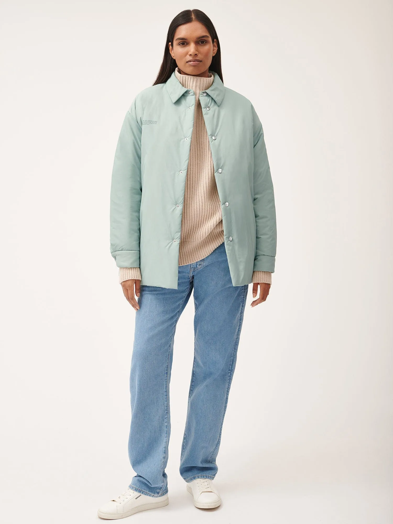 Womens Flower-Warmth Padded Overshirt—Eucalyptus Blue