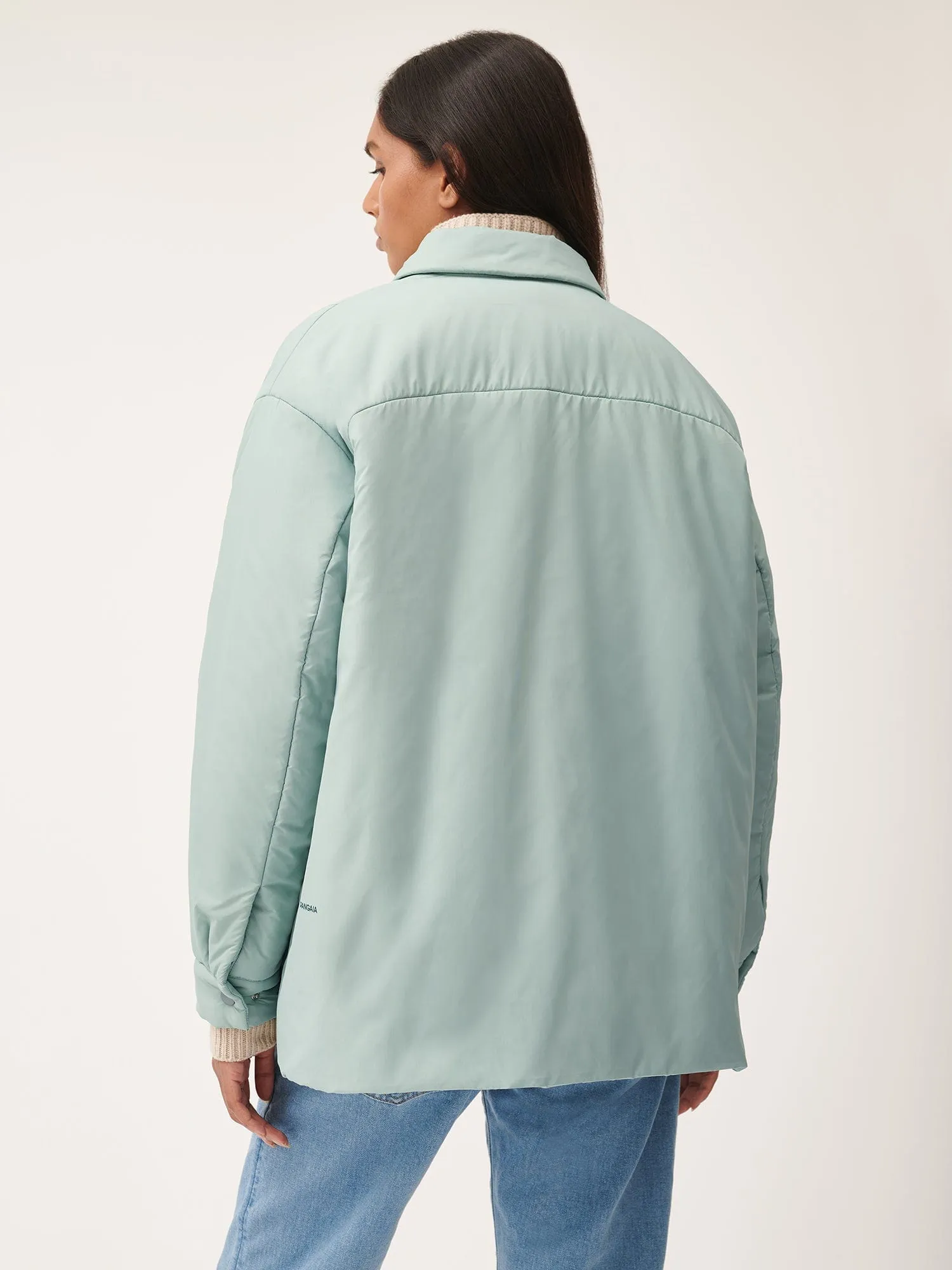 Womens Flower-Warmth Padded Overshirt—Eucalyptus Blue
