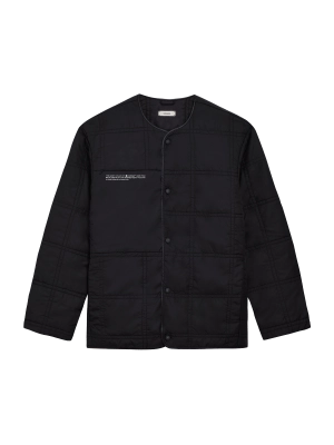 Womens Flower-Warmth Quilted Collarless Jacket —black