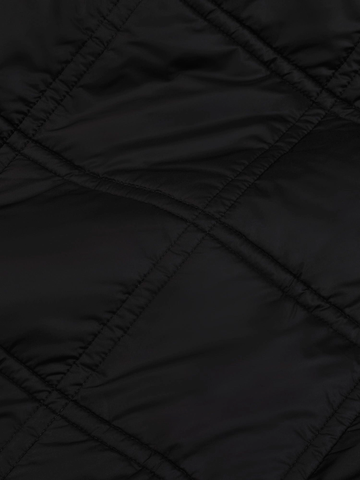 Womens Flower-Warmth Quilted Collarless Jacket —black