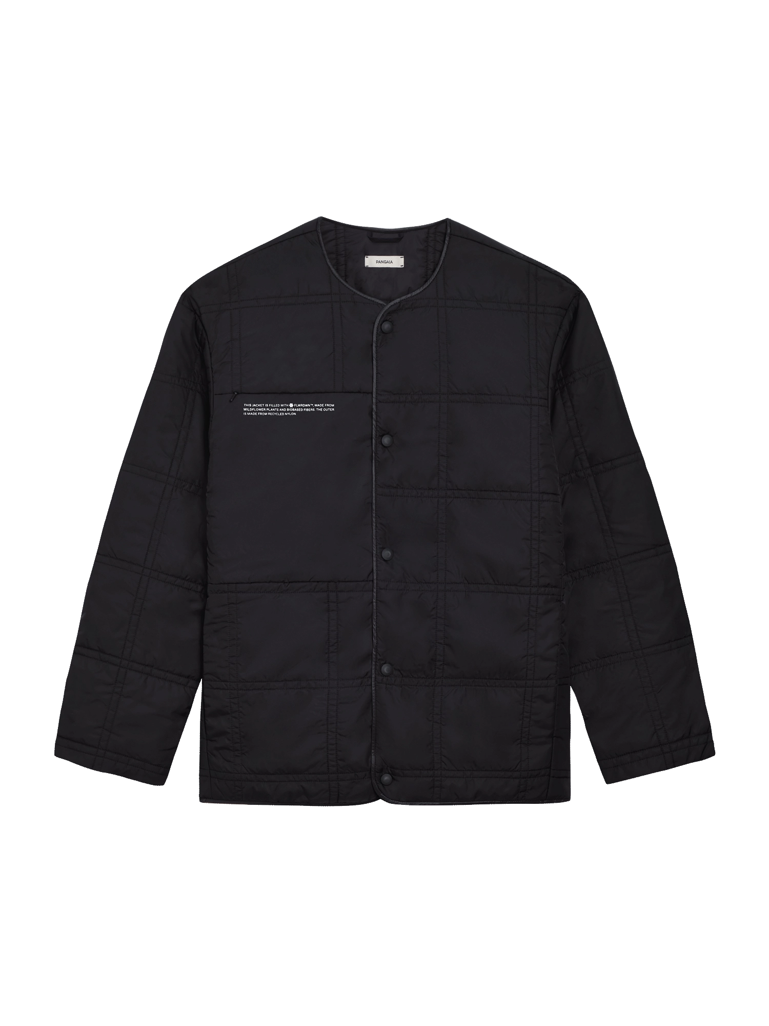 Womens Flower-Warmth Quilted Collarless Jacket —black
