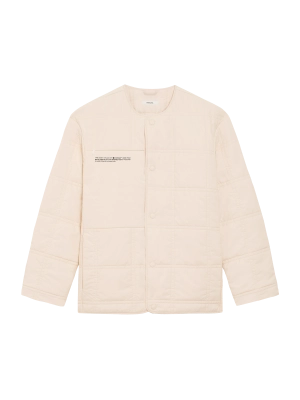 Womens Flower-Warmth Quilted Collarless Jacket—sand