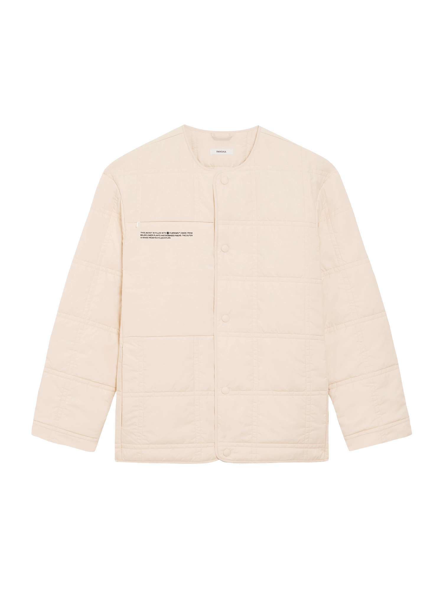 Womens Flower-Warmth Quilted Collarless Jacket—sand